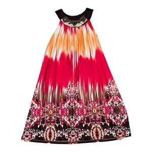 New Directions Women’s‎ PL Sleeveless Dress Orange Red Brown Bead Accent